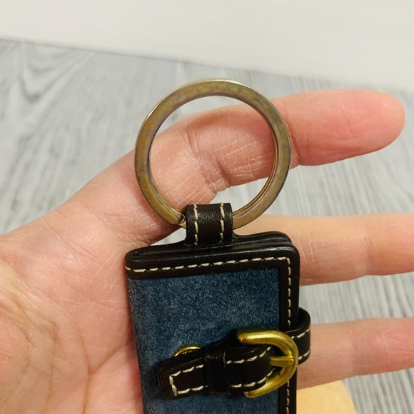 Rare Coach Suede Leather Navy Blue On Brown Mini Picture Frame Keychain Keycharm - Picture 3 of 12